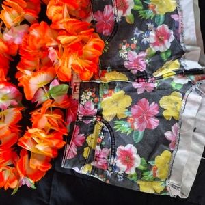 Hawaiian Floral Lei Brand Black Jean Shorts
